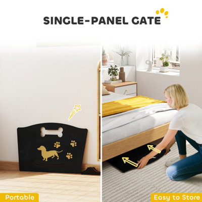PAWHUT WOODEN DOG STOPPER, FREESTANDING DOG GATE WITH SUPPORT FEET, BLACK