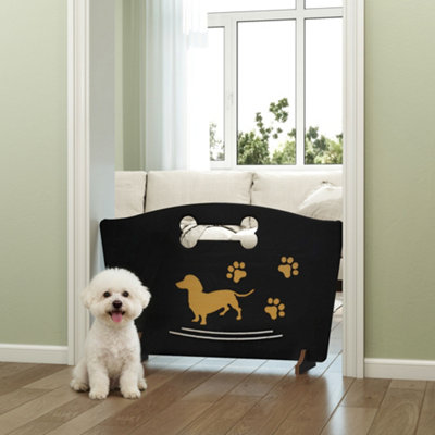 PawHut Wooden Dog Stopper, Freestanding Dog Gate with Support Feet, Black