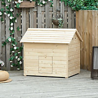 PawHut Wooden Duck House Poultry Coop for 2-4 Ducks with Openable Roof Raised Feet Air Holes Natural