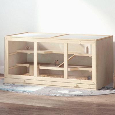 PawHut Wooden Hamster Cage, Exercise Play House Pen with Tray, Openable Top
