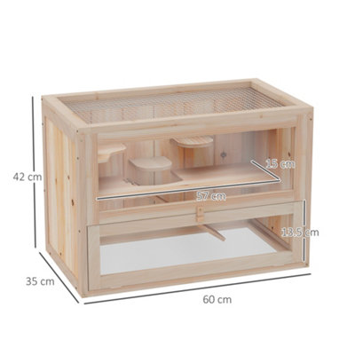 PawHut Wooden Hamster Cage Mouse  Mice Rodent Small Animals Hutch Exercise Play House 60 x 35 x 42cm
