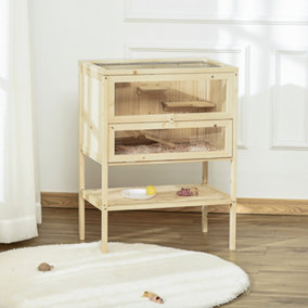 PawHut Wooden Hamster Cage w/ Storage Shelf, Openable Top for Gerbils