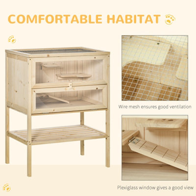Picture of PawHut Wooden Hamster Cage w/ Storage Shelf, Openable Top for Gerbils