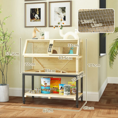 Image showcasing PawHut Wooden Hamster Cage with Storage Shelf, Wheels