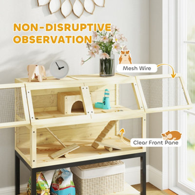 Curated visual reference: Fresh Look at Pawhut Wooden Hamster Cage With Storage Shelf Wheels