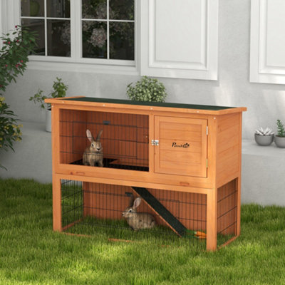 PawHut Wooden Rabbit Hutch, Antiseptic Outdoor, for 1-2 Rabbits ...