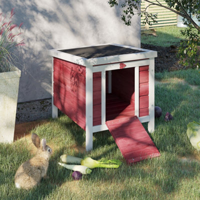 PawHut Wooden Rabbit Hutch Bunny Cage Guinea Pig House Pet Habitat Ferret Red DIY at B Q