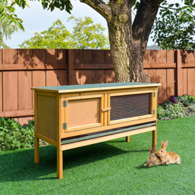 PawHut Wooden Rabbit Hutch Bunny Cage Outdoor Small Animal House w/ Hinged Top
