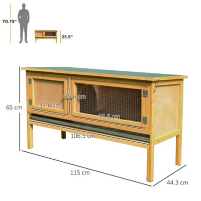 PawHut Wooden Rabbit Hutch Bunny Cage Outdoor Small Animal House w/ Hinged Top - 3