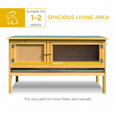 PawHut Wooden Rabbit Hutch Bunny Cage Outdoor Small Animal House w/ Hinged Top - 4