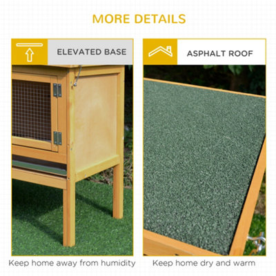 PawHut Wooden Rabbit Hutch Bunny Cage Outdoor Small Animal House w/ Hinged Top - 6