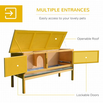 PawHut Wooden Rabbit Hutch Bunny Cage Outdoor Small Animal House w/ Hinged Top - 7