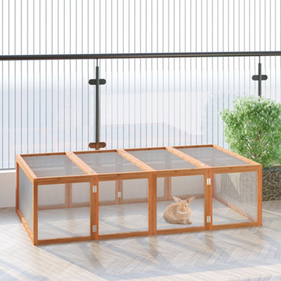 PawHut Wooden Rabbit Hutch Cage House with Wire Mesh, Natural Wood Finish