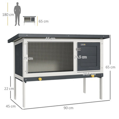 PawHut Wooden Rabbit Hutch Guinea Pig Hutch Bunny Cage Small Animal Habitat Openable Asphalt Roof for Outdoor Use 90 x 45 x 65 cm - 3