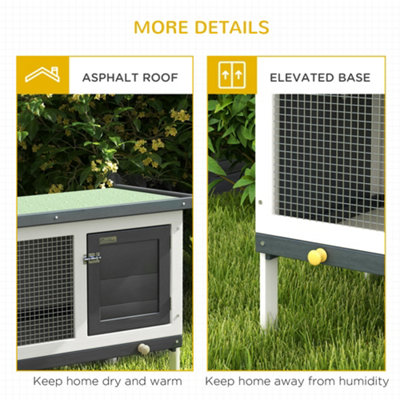 PawHut Wooden Rabbit Hutch Guinea Pig Hutch Bunny Cage Small Animal Habitat Openable Asphalt Roof for Outdoor Use 90 x 45 x 65 cm - 5