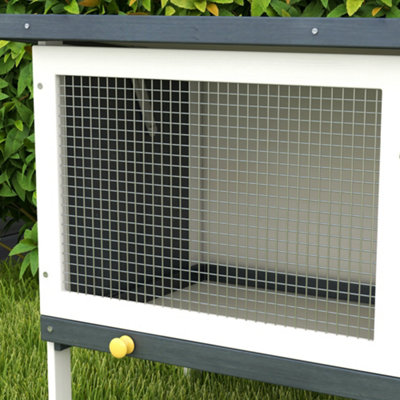 PawHut Wooden Rabbit Hutch Guinea Pig Hutch Bunny Cage Small Animal Habitat Openable Asphalt Roof for Outdoor Use 90 x 45 x 65 cm - 8