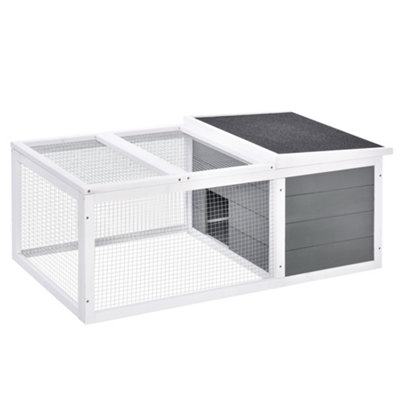 PawHut Wooden Rabbit Hutch Guinea Pig Small Animal Cage Rabbit Run Duck House Asphalt roof Indoor Outdoor 115 x 66 x 47.5 cm