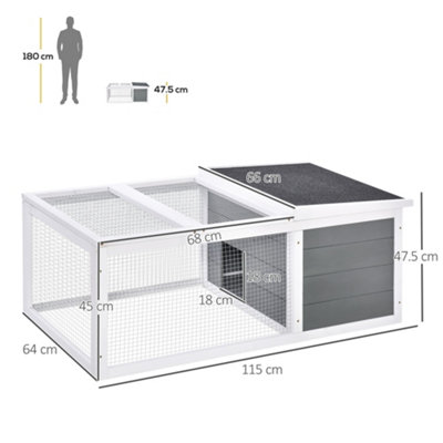 PawHut Wooden Rabbit Hutch Guinea Pig Small Animal Cage Rabbit Run Duck House Asphalt roof Indoor Outdoor 115 x 66 x 47.5 cm - 3