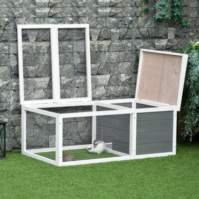 PawHut Wooden Rabbit Hutch Guinea Pig Small Animal Cage Rabbit Run Duck House Asphalt roof Indoor Outdoor 115 x 66 x 47.5 cm - 5