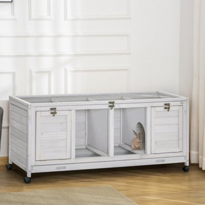 PawHut Wooden Rabbit Hutch, Mobile Guinea Pig Cage, Separable Bunny Run ...
