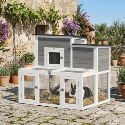 PawHut Wooden Rabbit Hutch, Outdoor Bunny Cage with Waterproof Roof