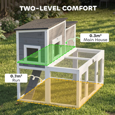 PawHut Wooden Rabbit Hutch, Outdoor Bunny Cage with Waterproof Roof