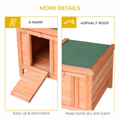 PawHut Wooden Rabbit Hutch Outdoor, Cat House, Guinea Pig Hutch, Rabbit Hideaway, Bunny Cage Small Animal House 51 x 42 x 43 cm