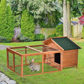 PawHut Wooden Rabbit Hutch Outdoor, Guinea Pig Hutch, Detachable Pet House Animal Cage with Openable Run & Roof Lockable Door