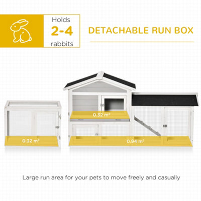 PawHut Wooden Rabbit Hutch Outdoor Large Guinea Pig Hutch Bunny Run Cage Pull Out Tray Small Animal House for Outdoor Grey - 6