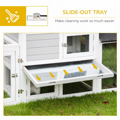 PawHut Wooden Rabbit Hutch Outdoor Large Guinea Pig Hutch Bunny Run Cage Pull Out Tray Small Animal House for Outdoor Grey - 4