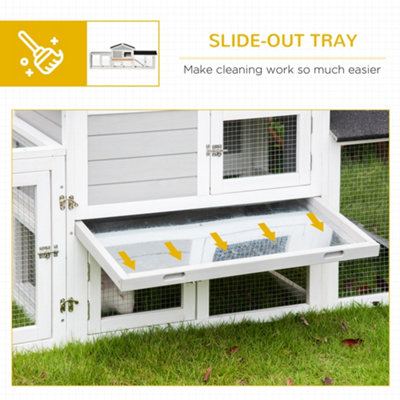 PawHut Wooden Rabbit Hutch Outdoor Large Guinea Pig Hutch Bunny Run Cage Pull Out Tray Small Animal House for Outdoor Grey