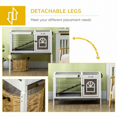 PawHut Wooden Rabbit Hutch, Small Animal House w/ Removable Tray ...