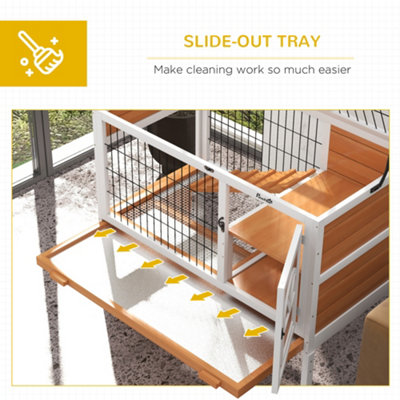 PawHut Wooden Rabbit Hutch, Small Animal House w/ Removable Tray ...