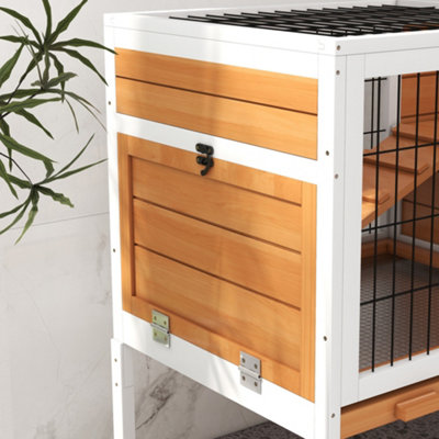 PawHut Wooden Rabbit Hutch, Small Animal House w/ Removable Tray ...