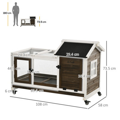 PawHut Wooden Rabbit Hutch, Small Animal House w/ Wheels, Removable Tray