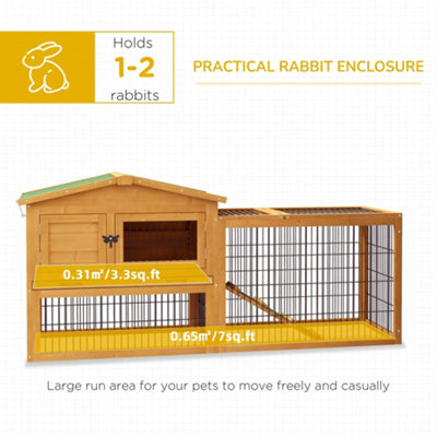 Pawhut Wooden Rabbit Hutch with Run, Asphalt Roof, Pull-Out Tray, Ramp ...