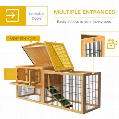 Pawhut Wooden Rabbit Hutch with Run, Asphalt Roof, Pull-Out Tray, Ramp ...