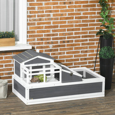 PawHut Wooden Tortoise House Indoor Outdoor w/ Balcony, Tray, Openable Roof