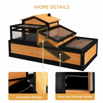 Pawhut 3-Room Tortoise House Habitat With Balcony & 2 Stories Indoor Outdoor Wooden Enclosure Ladder Tray Openable Roof Large Reptile Cage 44 X 25 5 23