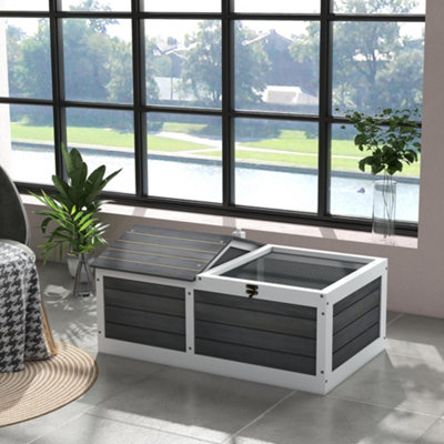 PawHut Wooden Tortoise House, Small Pet Reptile with Hide Shelter Den