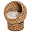 PawHut Woven Banana Leaf Elevated Cat Bed Wicker Kitten Basket Pet Den. House Cozy Cave with Soft Cushion Dome 42x33x52cm Brown