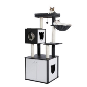 PAWZ Road All-in-One Cat Tree Multifunctional Modern Cat Tower High-Grade Wood Furniture with Cat Washroom Litter Box  AMT0094BK