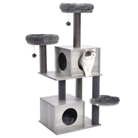 PAWZ Road Medium Cat Tree  Cat Play Tower wooden cat tree with sisal-covered cat scratching posts Grey AMT0027GY