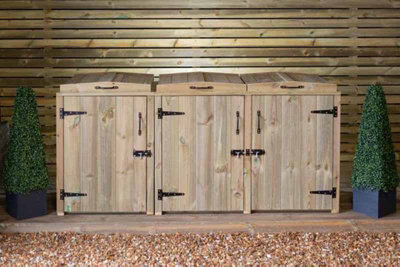 Paythorne Dustbin Store Triple - Timber - L64 x W180.5 x H88 cm - 3