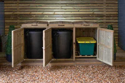 Paythorne Dustbin Store Triple - Timber - L64 x W180.5 x H88 cm - 6