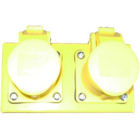 PCE - 16A, 110V, 2x Panel Mount CEE Sockets, 2P+E, Yellow, IP44