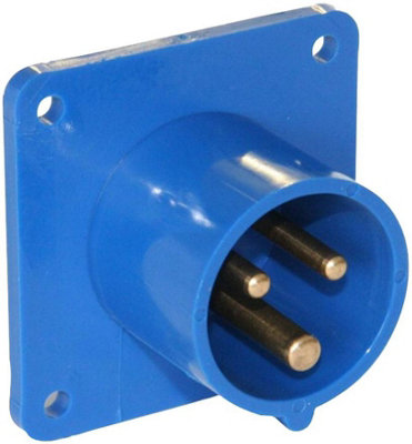 PCE - 16A, 230V, Panel Mount CEE Appliance Inlet, 2P+E, Blue, IP44