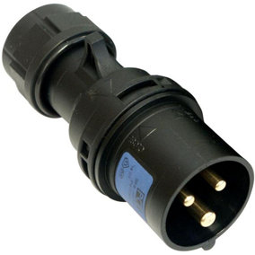 PCE - 16A, 230V, 'Shark' Cable Mount CEE Plug, 2P+E, Black, IP44