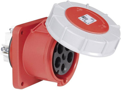 PCE - 63A, 400V, Panel Mount CEE Socket, 3P+N+E, Red, IP67