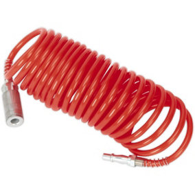 PE Coiled Air Hose with Couplings - 5 Metre Length - 5mm Bore - Recoil Type Hose